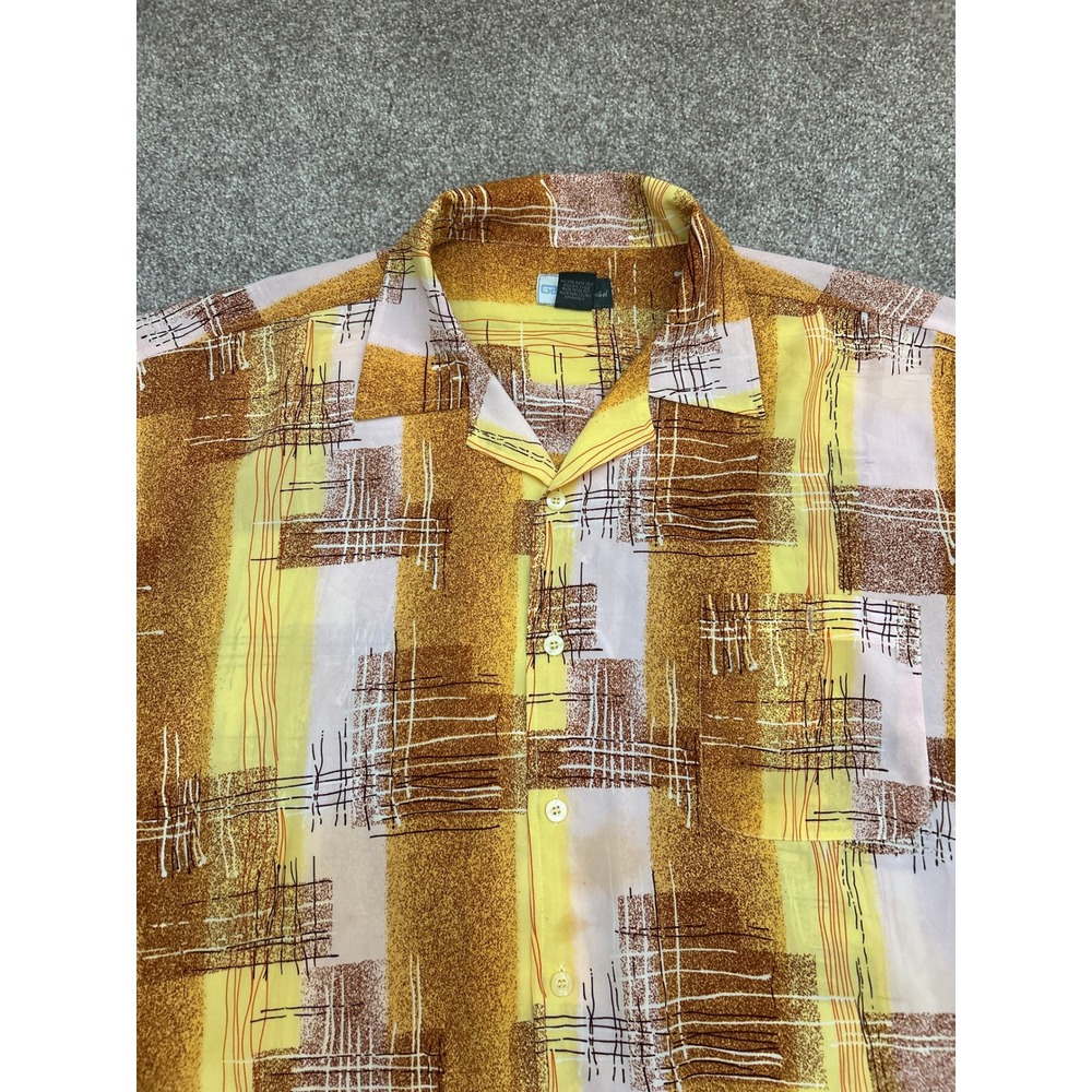 GB Black Label Shirt Mens XL Yellow Brown Abstract Geometric Short Sleeve Top